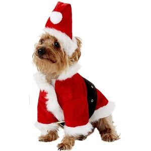 Santa Claus Pet Costume Medium Red White Christmas Dog Cat Outfit‎ V-T217R